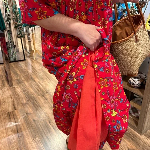 Cicek maxi red cotton dress, %100 cotton, cotton lined,